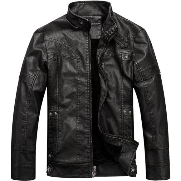Other - Men's Vintage Stand Collar Leather Jacket Motorcycle PU Jacket and Coat